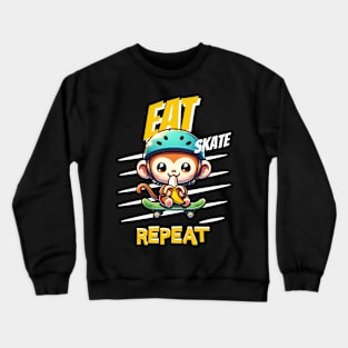 Eat Skate Repeat Kawaii Skateboarding Monkey Crewneck Sweatshirt